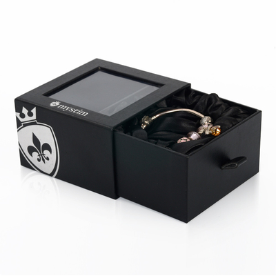 Custom Design Luxury Black Drawer Satin Lined Gift Paper Box For Bracelet